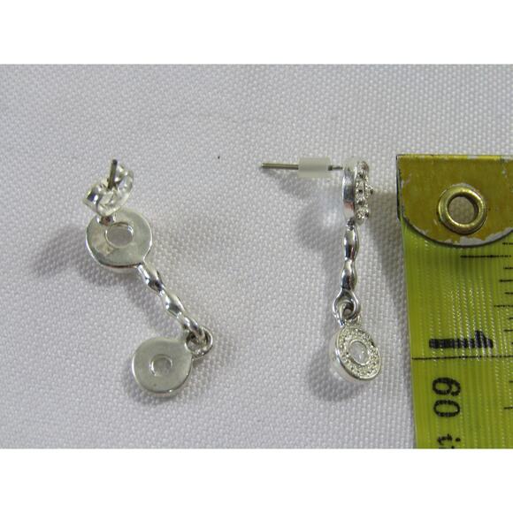 Silver Tone Oval Stud Drop Earrings 1" Minimalist Neutral Boho Cottagecore - Picture 6 of 6